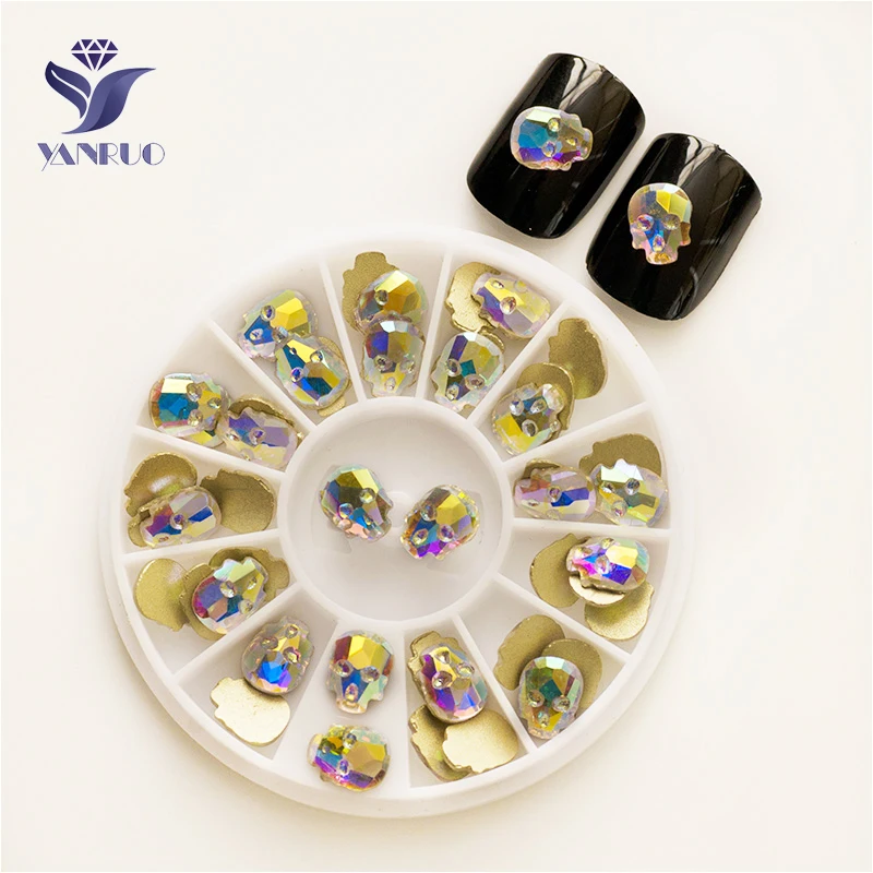 YANRUO 2570NoHF AB Skull 6x8mm 8x10mm Luxury Crystals Non Hotfix Strass Flatback Rhinestones Nails Charms