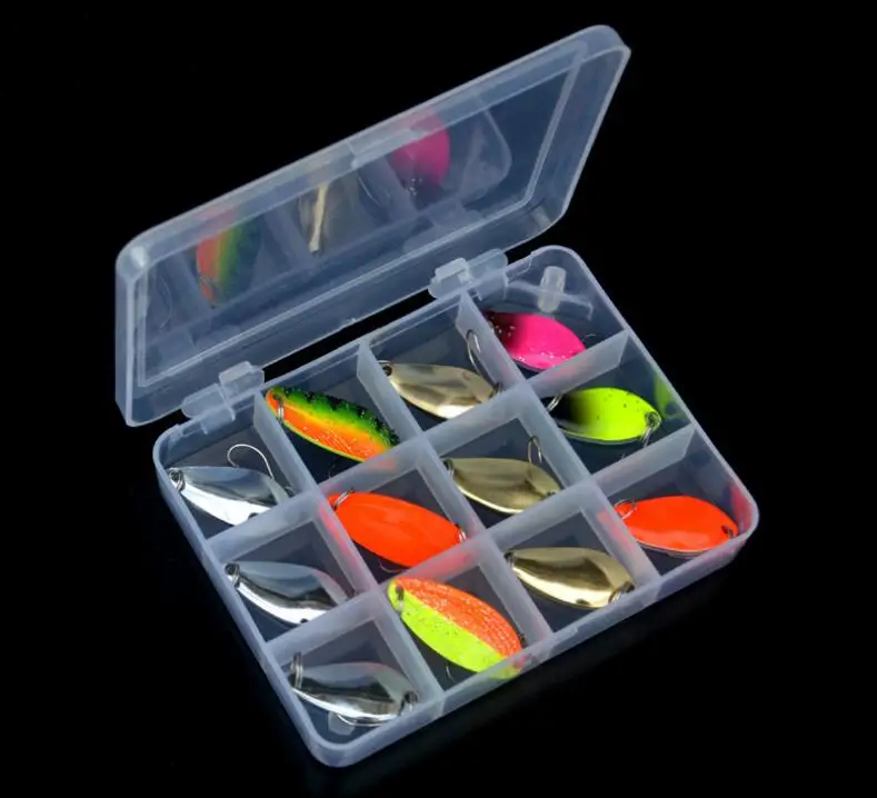 

free shipping 12pcs spoon lure set metal fishing bait isca artificial mixed weight color trout lure