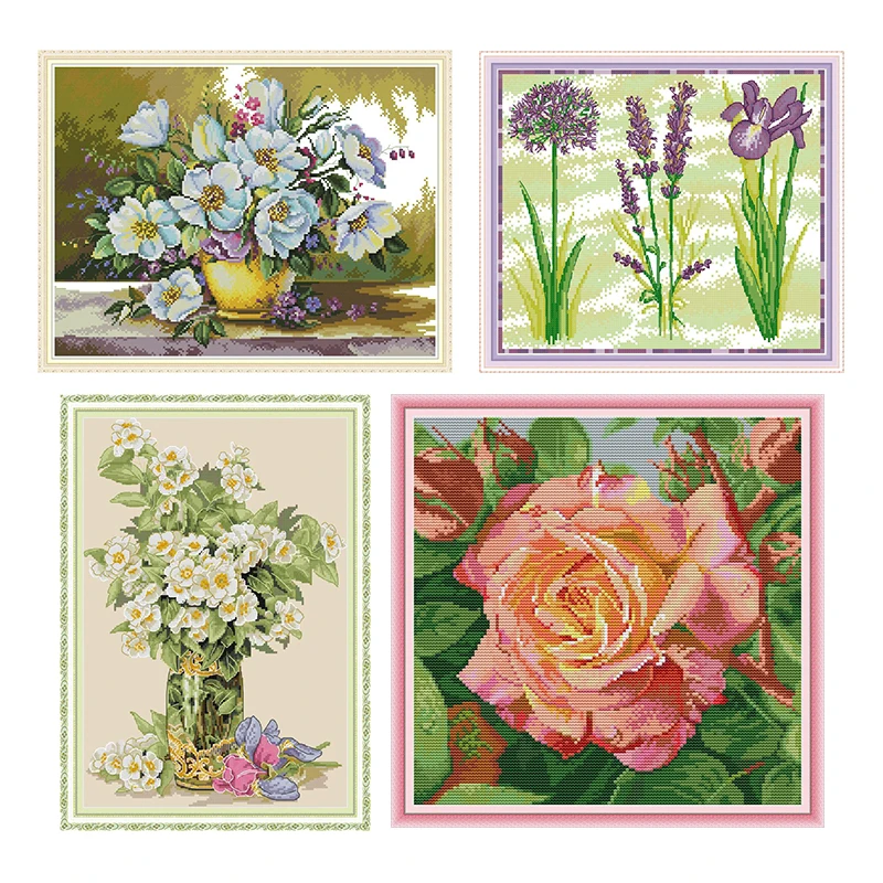 

Beautiful flowers Series Paintings Aida Canvas Cross-stitch Kits DMC 11CT and 14CT Embroidery Set Wholesale DIY Handmade Crafts