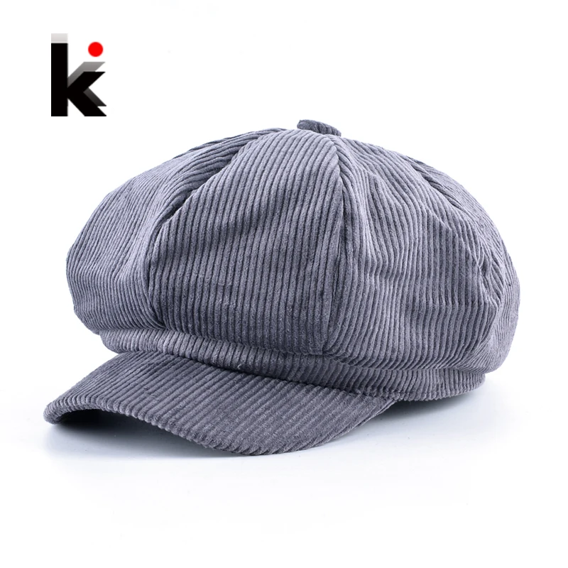 Solid Corduroy Newsboy Caps Men Casual Cotton Octagonal Hat For Women Autumn And Winter Berets Girls Casquette Gavroche Boina