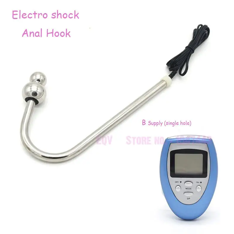 Electro Sex Stainless Steel Anal Hook, Double Electrode Electro Shock Top Anal Balls Metal Butt Plug Prostate Massager Anal Toys