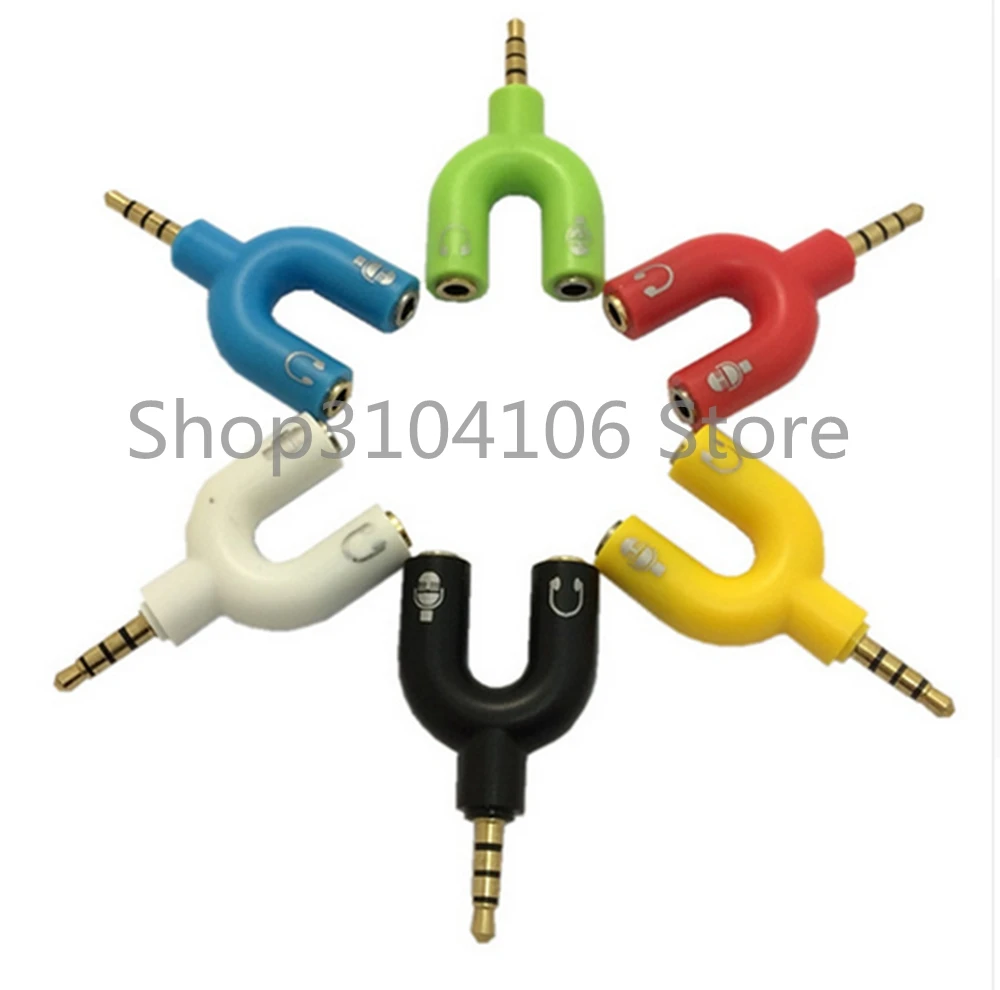 10PCS/Lot Y shape 3.5mm Stereo Splitter Audio Male to Earphone Headset + Microphone Adapter for PC IPhone Smartphone Mobile Phon