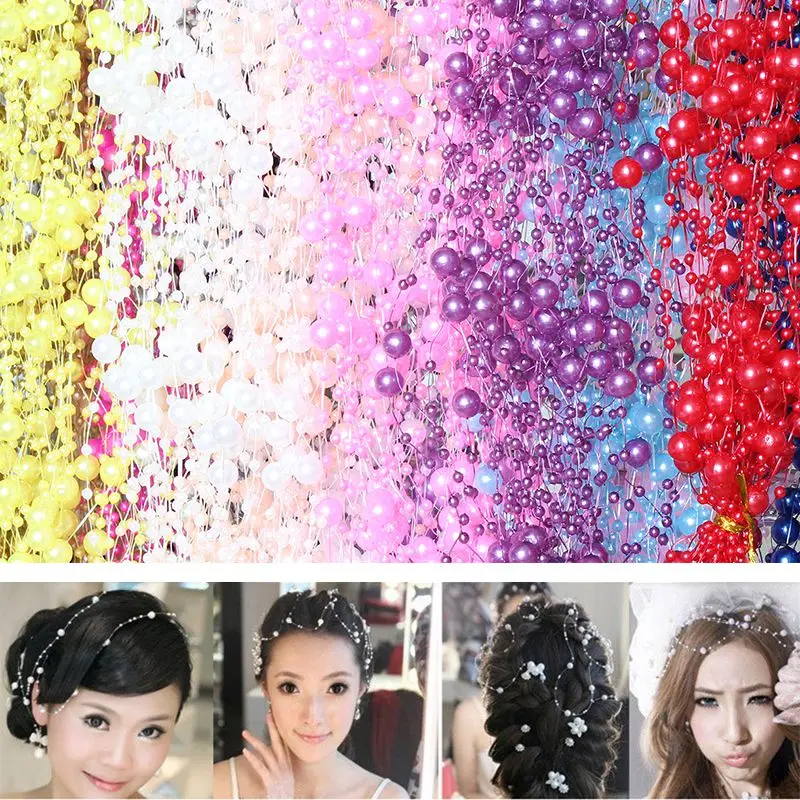 5 Meters 4pcs/lot 17Colors  Fish Line Artificial ABS Pearl Beads Chain For Garland Wedding Party Decor Hair Accessories