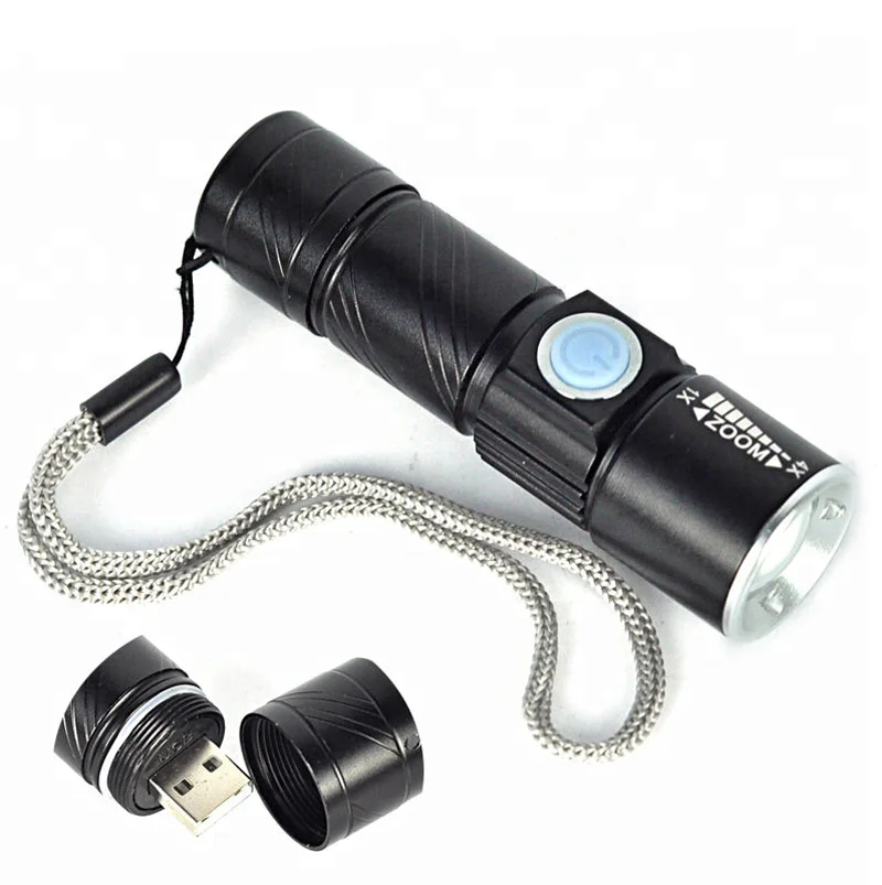 Zoom USB Inside Battery Powerful LED Flashlight Portable Light Rechargeable Tactical Torches