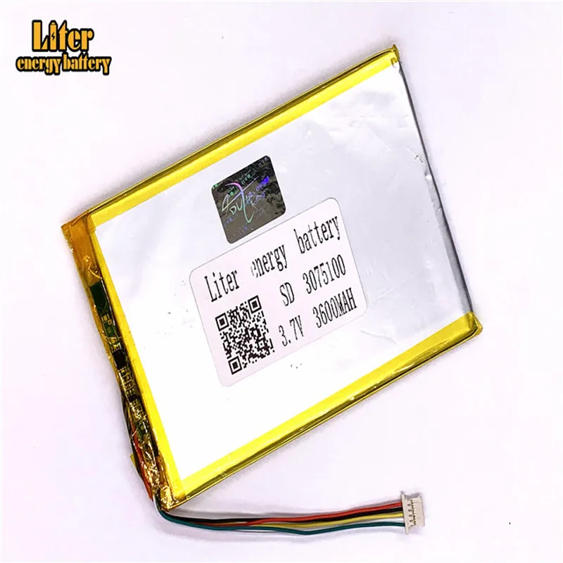 1.0 ミリメートル 5pin コネクタ 3075100 3600mah 3.7V 充電式リポバッテリーソーラーリチウムイオンポリマーリチウム電池タブレット PC