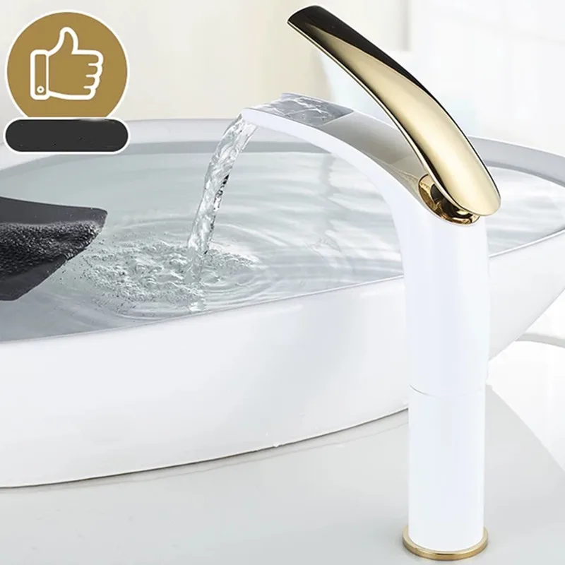 Basin Faucets White Brass Tall/Low Bathroom Faucet Open Type Waterfall Gold Basin Faucet Cold Hot Water Sink Mixer Tap Torneira