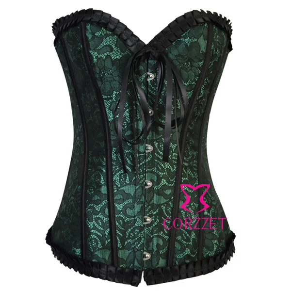 Hot Lace Up Boned Green Strapless Sexy Corset Top Burlesque Bustier & Corsets Women Overbust Corselete Sexy Langerie+ G-sting