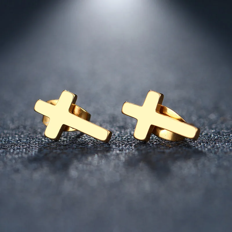 DOTIFI Stainless Steel Stud Earring For Women Man Cross Gold Color Lover's Engagement Jewelry Drop Shipping