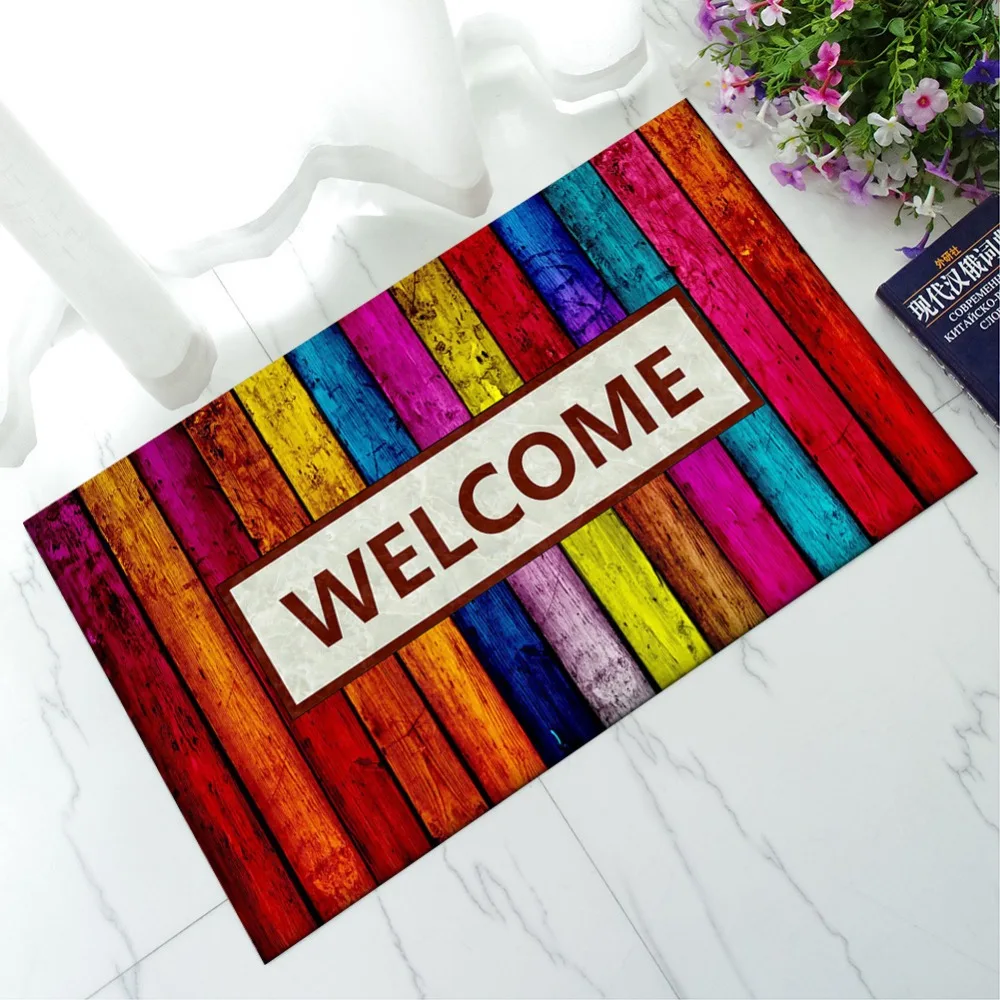 Colored WELCOME Design Floor Mat carpet Rainbow Striped Rubber Print Rug/Carpet Doormat Bathroom entry water uptake Non-slip rug