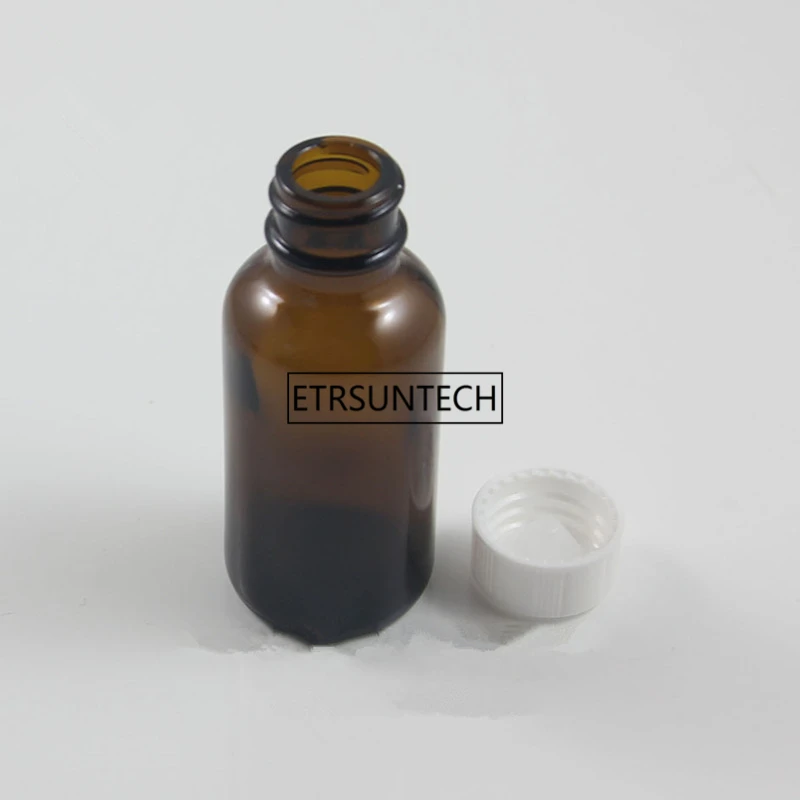 100pcs Empty Brown Glass Essential Oil Bottles DIY 30 ml Liquid Glass Bottle With White Plastic Cap F2688