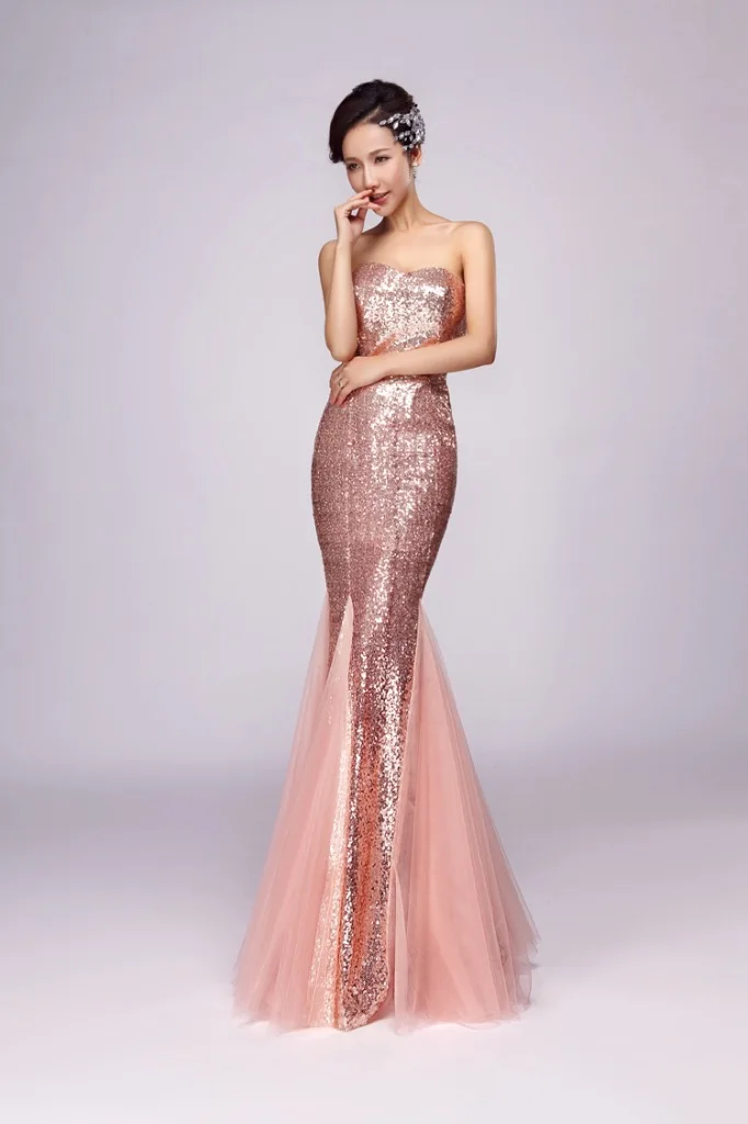 Sequin Mermaid Bridesmaid Gowns Sexy Strapless Long Wedding Party Dresses Dress Bodice Trumpet Prom Dress Vestido De Festa  Q037