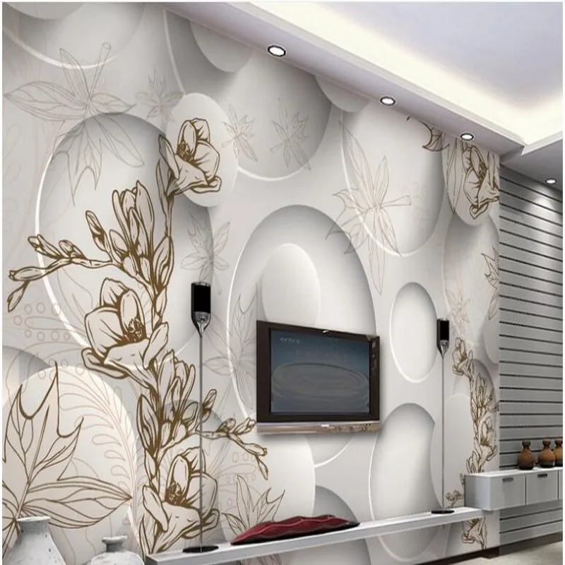 

wellyu Custom large - scale murals retro line drawing Magnolia Maple Leaf living room 3D TV sofa background wall wallpaper