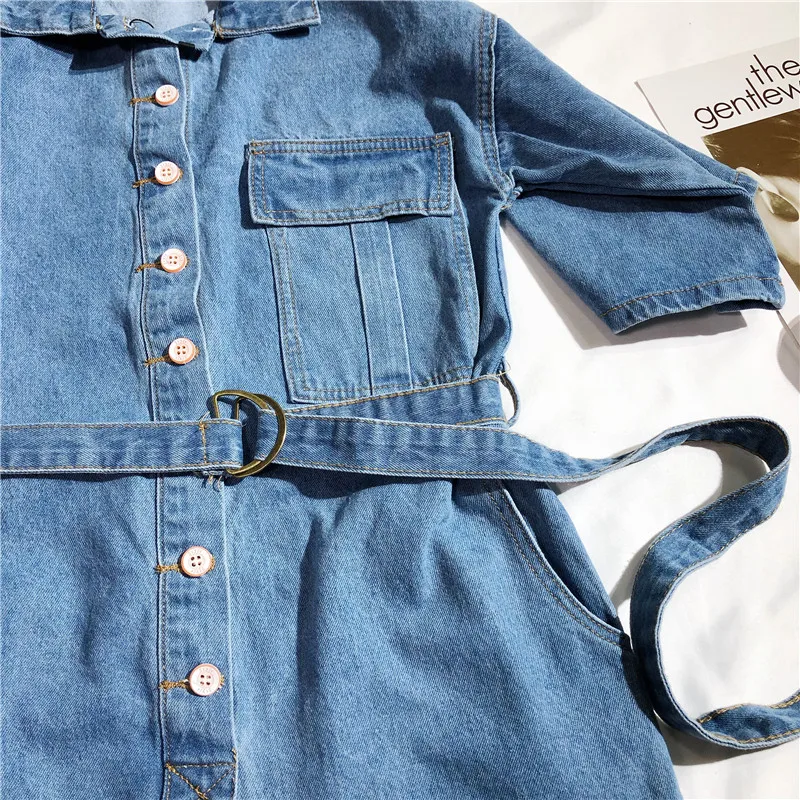 ผู้หญิงฤดูร้อนสบายๆ Denim Romper สูงเอวกางเกงยีนส์โดยรวม BF กว้างขาจัมเปอร์เสื้อโปโลกางเกงขาสั้น Jumpsuit Playsuit Bodysuits