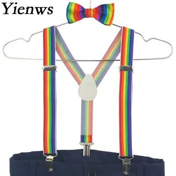 Yienws-男の子用蝶ネクタイサスペンダー,3クリップ,ボタン,子供用,レインボー,2.5cm,yia075