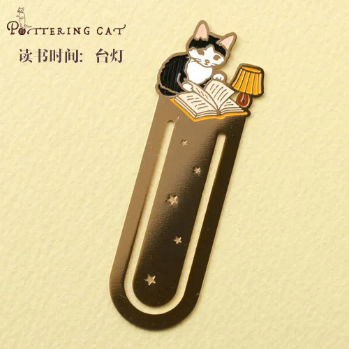 4 Pcs/Set Cute Pottering Cat Metal Bookmarks Cartoon Japanese Cat Reading Book Holder School Supplies Papelaria