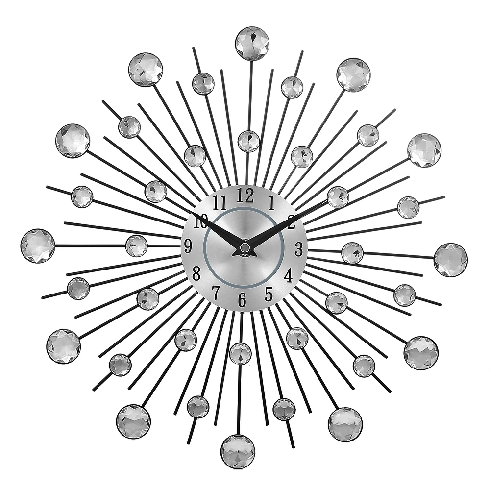 13-inch silver crystal sunburst metal wall clock original vintage metal home decoration clock