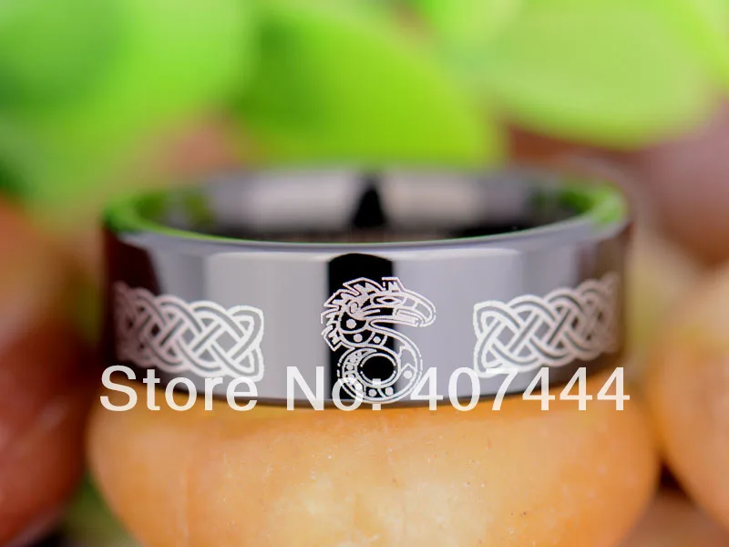 

Free Shipping YGK JEWELRY Hot Sales 8MM Black Pipe Shadow Run Dragon New Men's Tungsten Carbide Wedding Ring