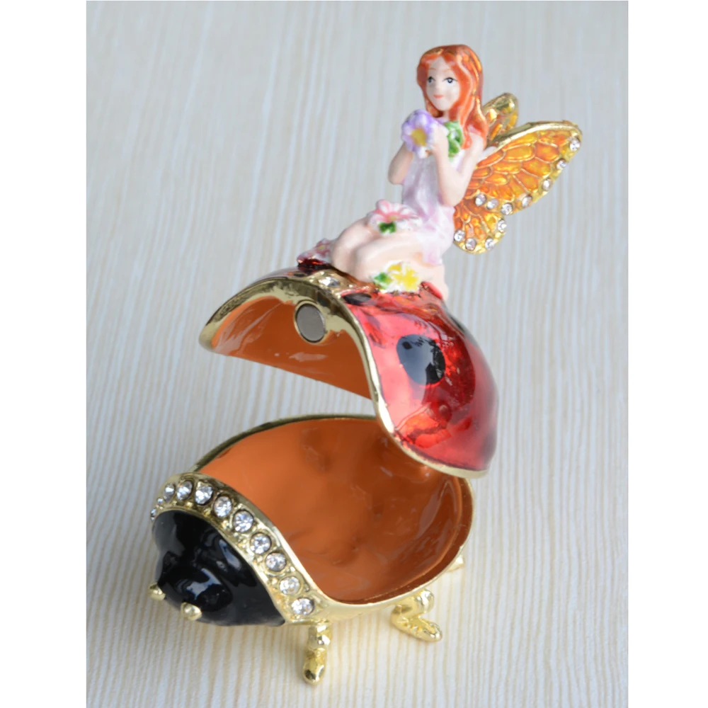 Fairy on Ladybug Trinket Box, Ring Earring Holder, Collectibles Ornaments, Birthday Gifts
