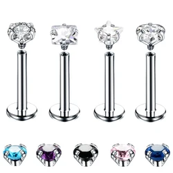 1PC Steel Crystal Labret Monore Rings Lip Piercings Heart Star Orelha Cartilage Ear Helix Stud Tragus Barbell Piercings Jewelry