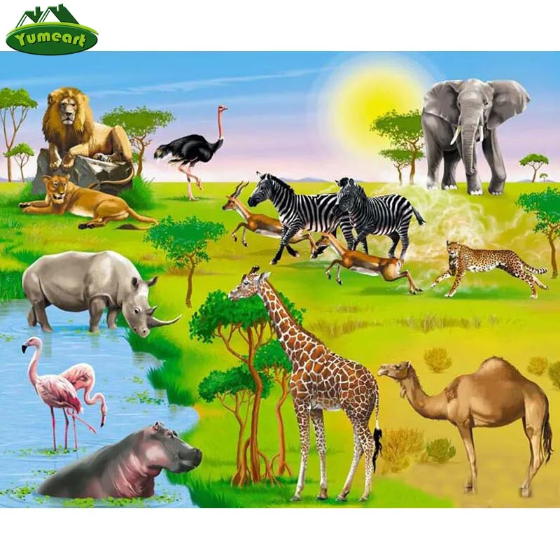 YUMEART DIY Diamond Art Cross Stitch Grassland Animals 5D Paint With Diamond Painting by Number Needlework Hobbies and Crafts