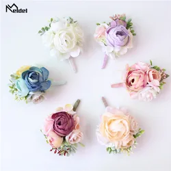 Meldel Corsage Groom Boutonniere Pin Bridal Wrist Corsage Champagne Blue Bridesmaid Bracelet Men Prom Wedding Flower Accessories