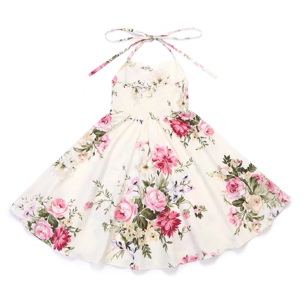 Flofallzique Flower Girl Dress Vintage Rose Floral Summer Princess Wedding Christmas Party Kids Children Clothes Size 1-8Y