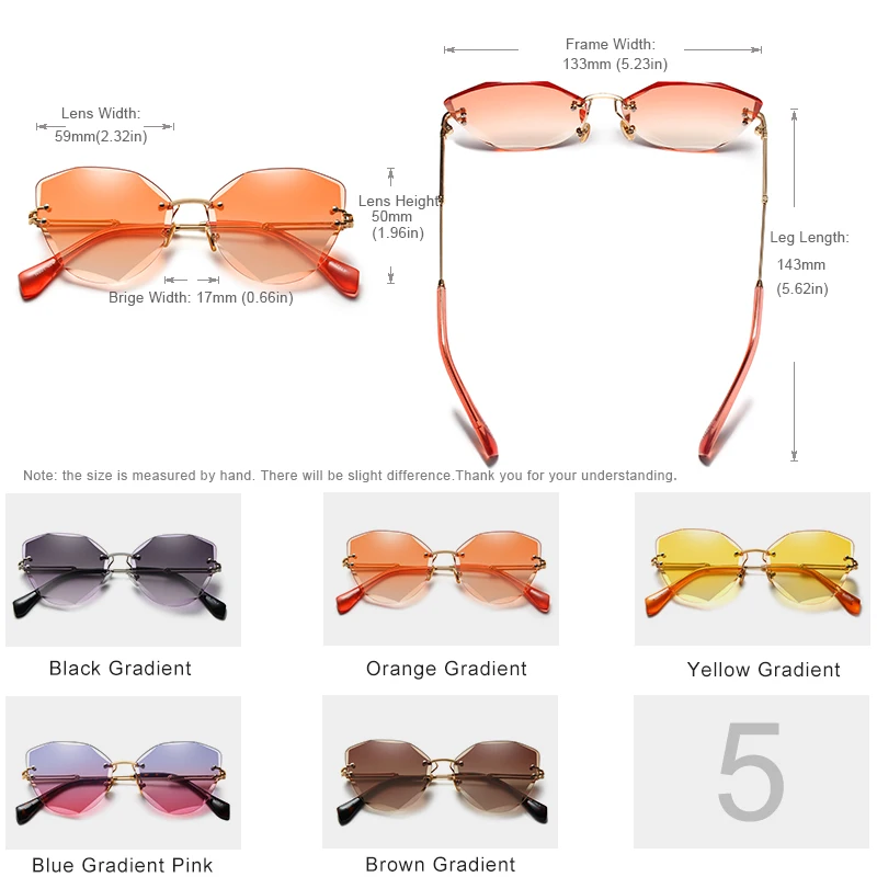 KINGSEVEN-gafas de sol sin montura para mujer, lentes de sol con montura de aleación, estilo clásico, marca de diseñador