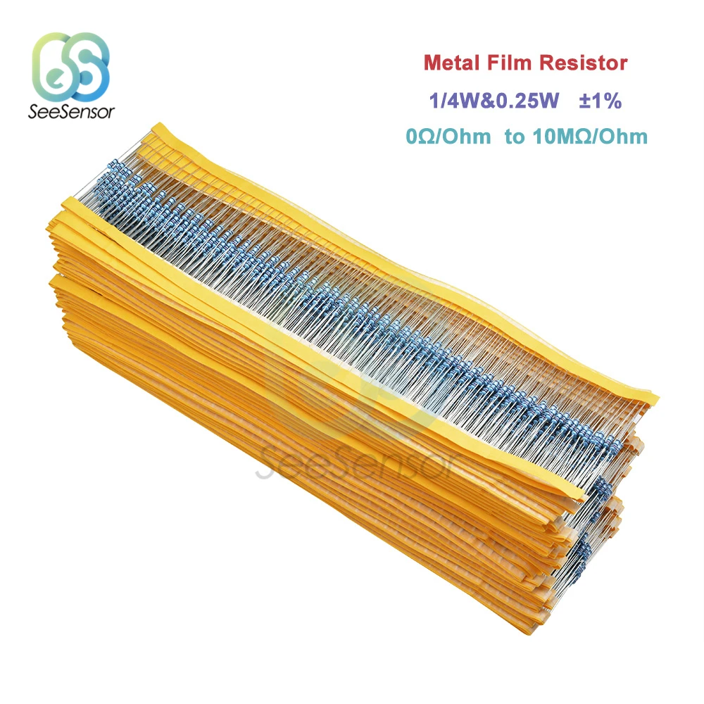 100Pcs 1/4W 0,25 W 0 ~ 10M 1% Metall Film Widerstand 100 220 330 1K 1,5 K 2,2 K 4,7 K 10K 22K 47K 100K 150K 470K 2,2 M 4,7 M ohm