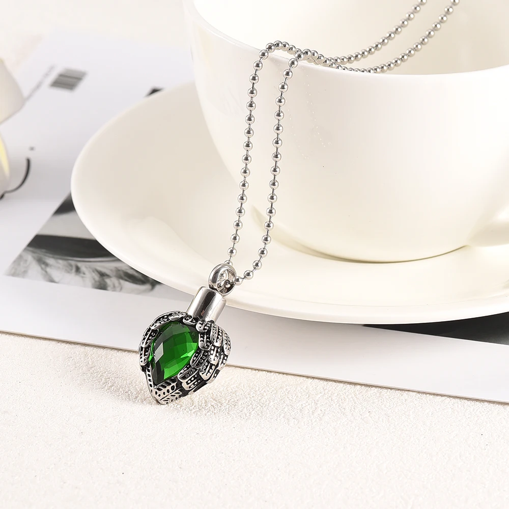 CMJ8719 Fashion Women Necklace Olim Green Birthstone Pendant Stainless Steel Ash Holder  Memorial Urn Necklace for mom