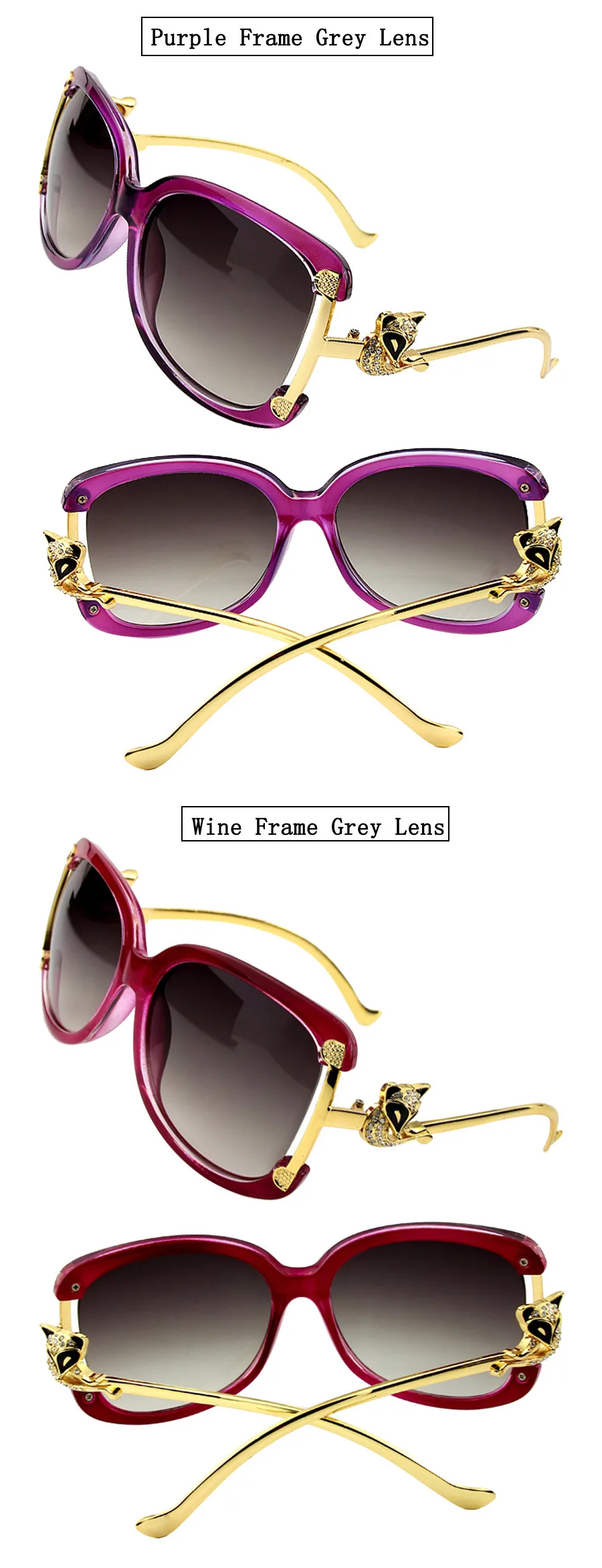 Sonnenbrille Frauen Luxusmarke Designer Damen ovale Legierung Rahmen Gold Fuchs Dekoration Vintage Sonnenbrille Mädchen 4 Farben – Detail 11