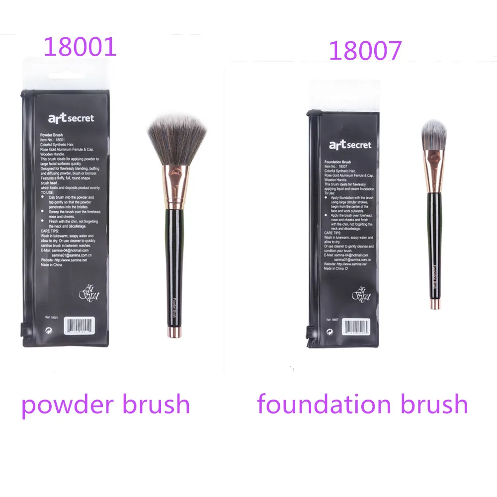 Professional Makeup Brushes Cosmetics Tools Powder & Foundation Brush Soft Synthetic Hair Rose Gold Aluminum Ferrule Wood Handle