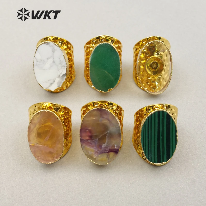 

WT-R272 Wholesale Custom 5pcs/lot Fashion Jewelry Natural Mix Colorful Stone Ring Oval Unique New Arrived Ring For Party