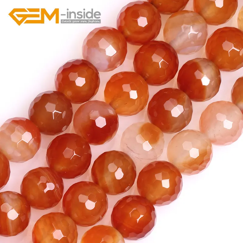 4mm-20mm GEM-inside Natural Carnelians Agates Faceted Round Loose Beads For Jewelry Making DIY Gift Women Strand 15 Inches