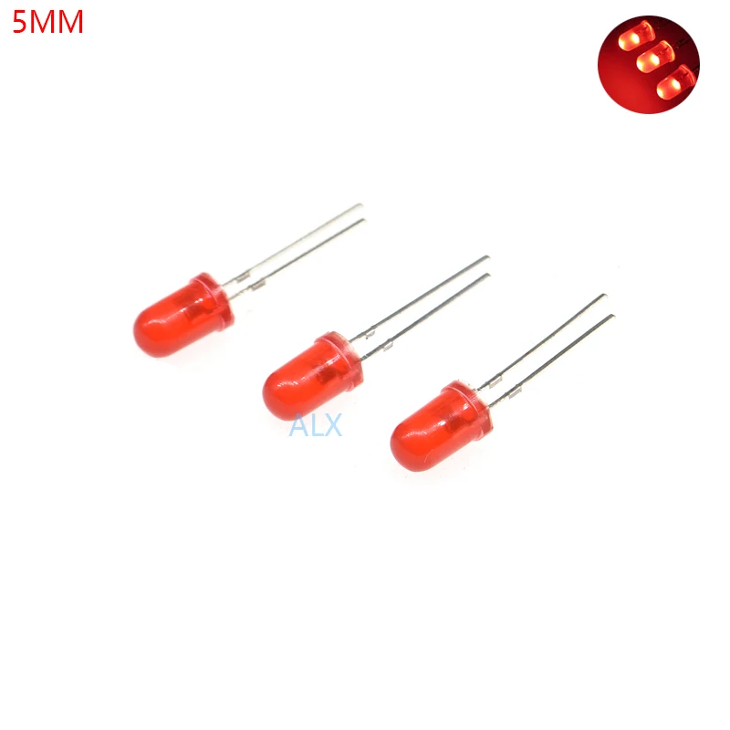 

100PCS F5 5MM ROUND RED LED 5 MM Light Emitting Diode Red Turn Red LED LIGHT DIP 2PIN