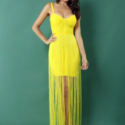 Fashion Tassel Sexy Women's Bodycon Bandage Dress strapless Summer Dress Black White Yellow Evening Club Party Dresses Vestido