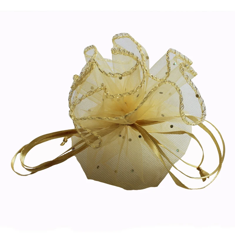 

(100pcs/lot)25cm 34cm and 38cm Diameter size gold round organza bag gift bag sweet bag wedding pouch for gift