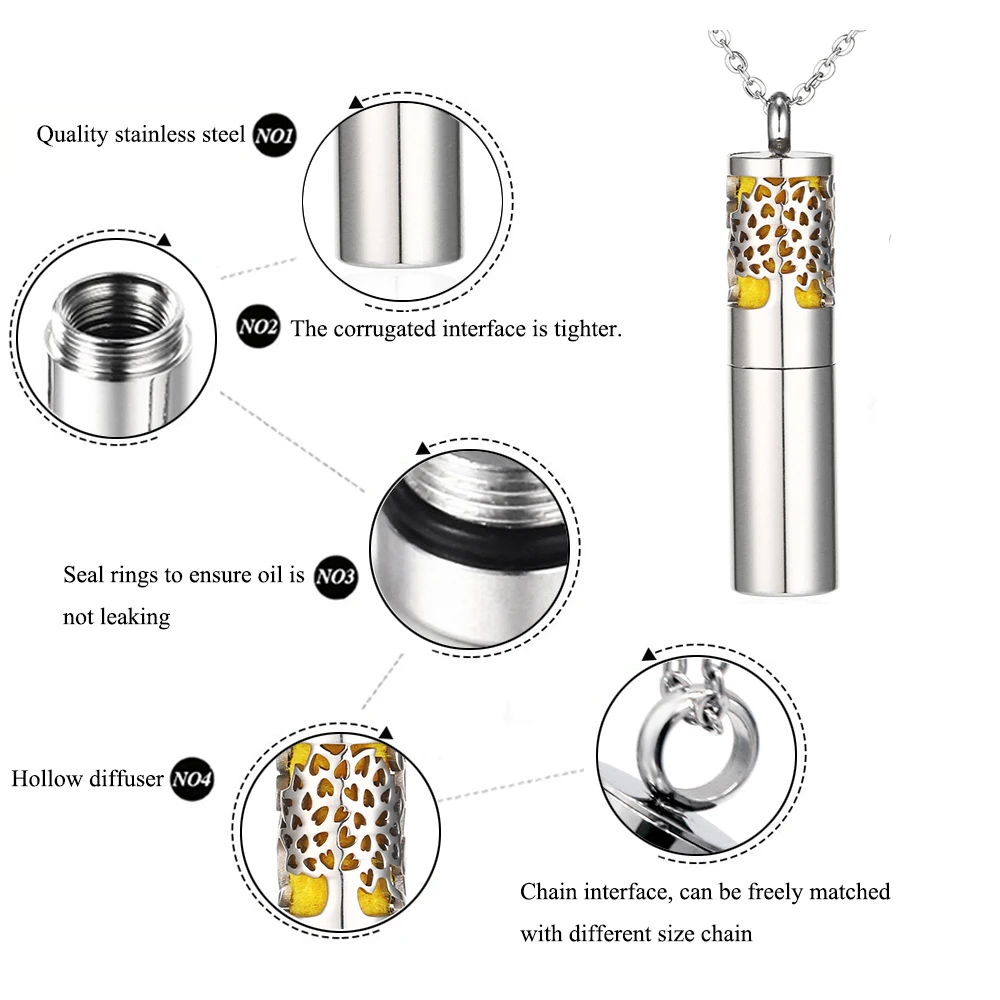 Diffuser Necklace Essential Oil Container Pendant Necklace 316L Stainless Steel Aromatherapy Locket Felt Pads Perfume Men Women