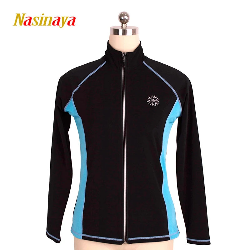 Jacket Women\'s Training Competition Zipper Top Figure Skating Training Competition Rhythmic Gymnastics Short Brushed Black Blue