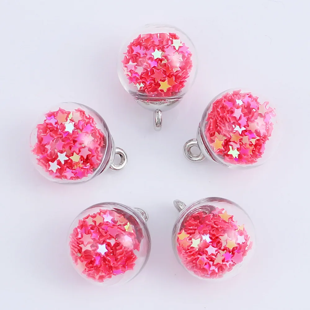DoreenBeads Transparent Ball Charms Pendant Glass Bubble Pentagram Star Sequins Jewelry Making 21mm( 7/8") x 16mm( 5/8"), 20 PCs