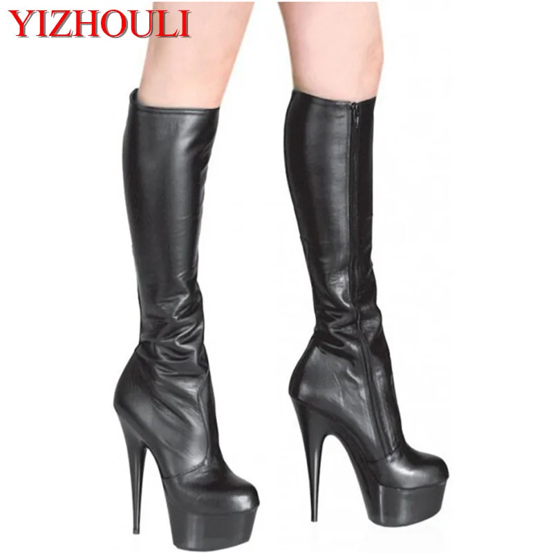 

Classics round toe black matte PU platform boots sexy clubbing 15cm high-heeled shoes 6 inch lady fashion sexy Knee High Boots