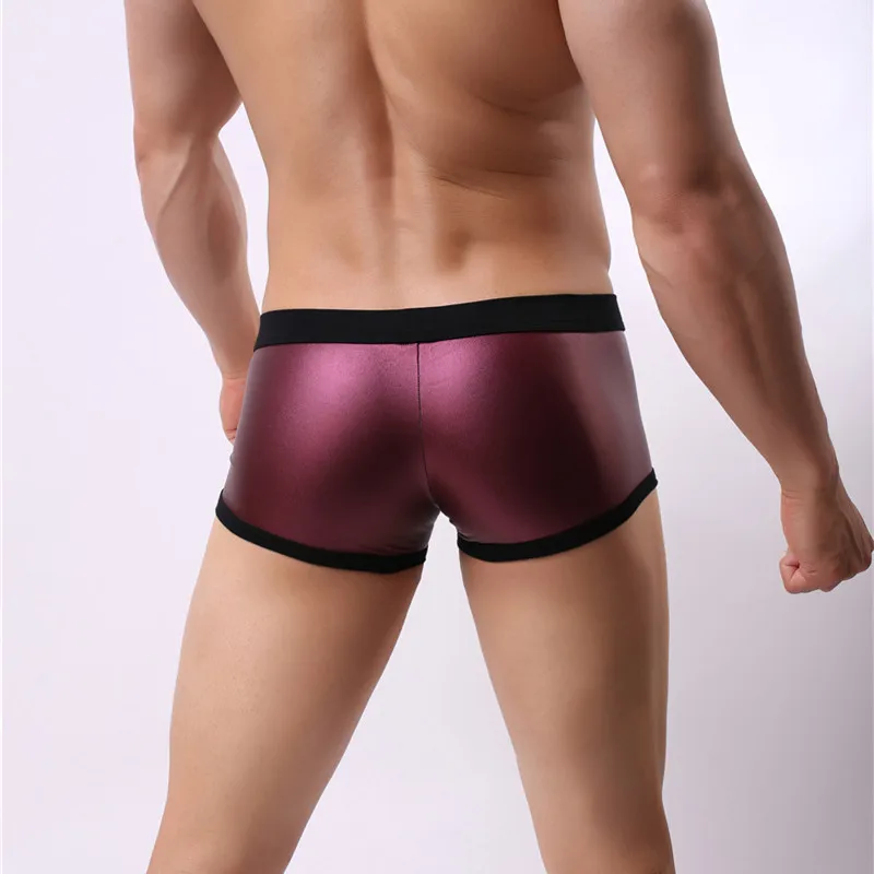Men Underwear Sexy BRAVE PERSON Boxers Shorts Solid Trunks Mens Underpants Faux Leather Male Panties Shorts short pants #B1167