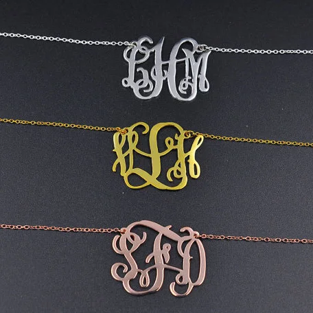 925 Silver Custom Monogram Necklace Personalized 3 Letters Pendent Christmas Gift