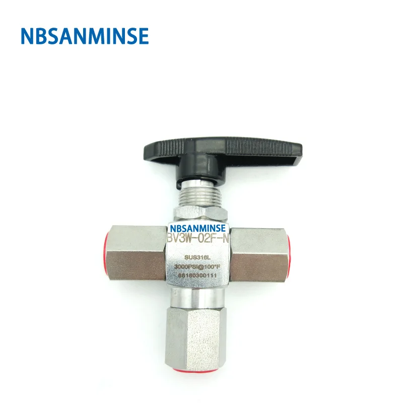 NBSANMINSE BV3W - OD / F Three way Ball Valve Stainless Steel Valve 1/8 1/4 3/8 1/2 3000 Psi Air Water Stop Valve