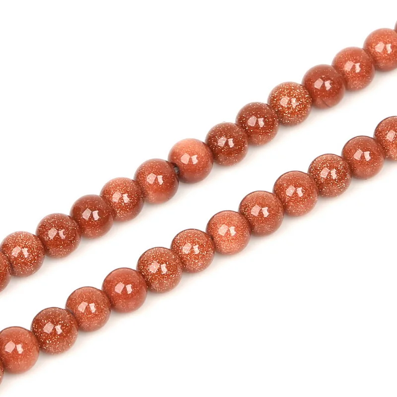 Gold Sand Natural Stone Beads Round Spacer Loose Beads 15\