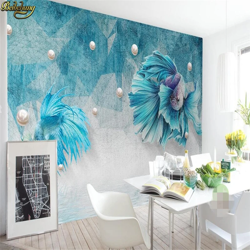 beibehang Custom Photo Wallpaper Mural Wall Sticker Dark Blue Abstract Line Peacock Jewelry Background Wall papel de parede