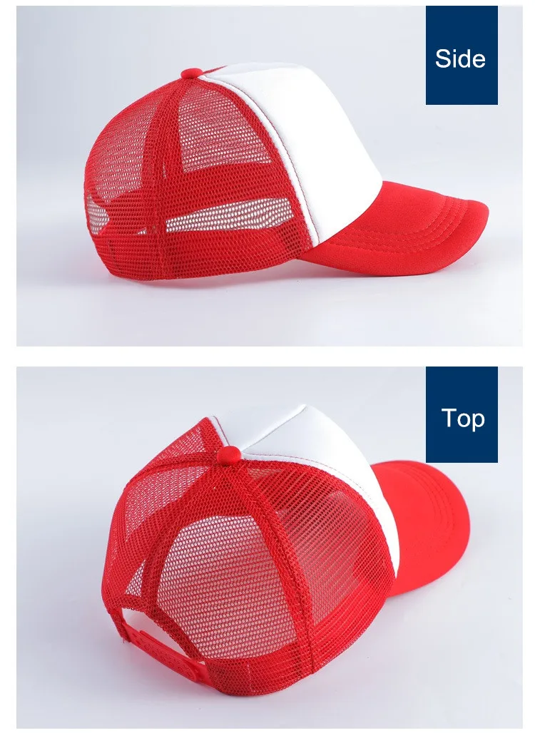 1-teilige Sommer-Trucker-Mütze mit individuellem Logo für Männer und Frauen, Netz-Polyester-Baseballkappe, bedrucktes Netz, Papa-Hüte, verstellbares Sonnenhut-Visier – Detail 8