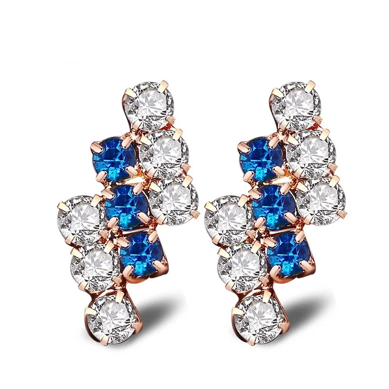 OMHXZJ Wholesale Personality Fashion OL Woman Girl Party Mixed Color Geometric Zircon  18KT Light Gold Hoop Earrings YE431