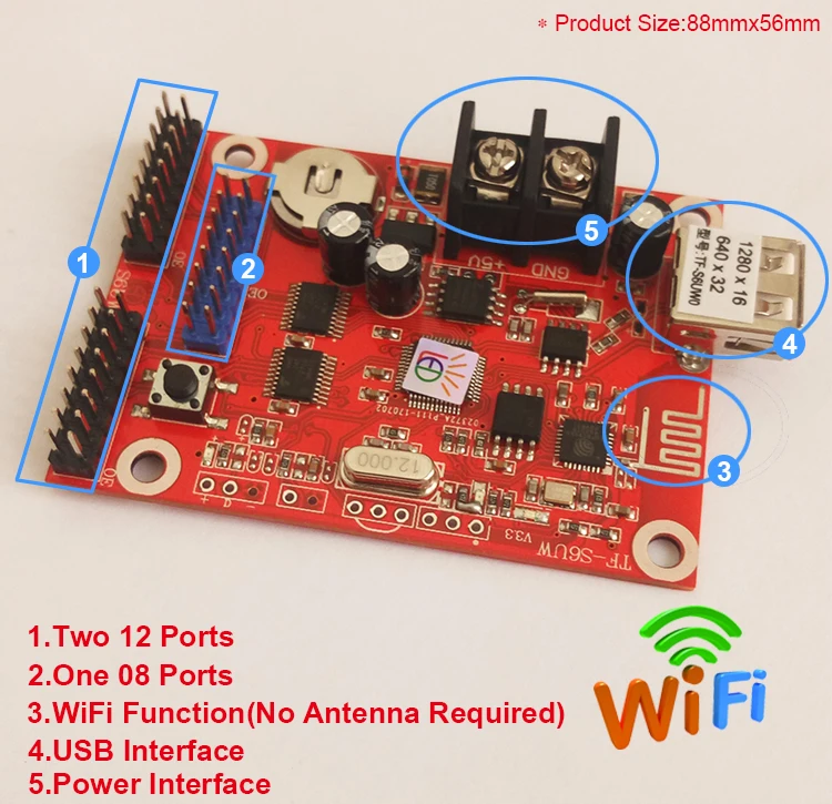TF-S6UW0 LED Controller Card, WiFi + USB-Disk, cor única e dupla, uso para uso interno e externo