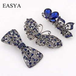 EASYA Vintage Blue Rhinestone Hairwear Butterfly Flower Hair Barrettes Women Hair Clips Retro Bow Hair Accessories Jewelry