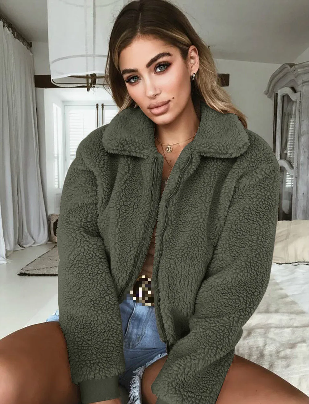 Fashion Women Zip Up Winter Warm Faux Fur Jacket Outerwear Long Sleeve Fleece Jackets Sweater Fluffy Coat Stylish Female Outwear